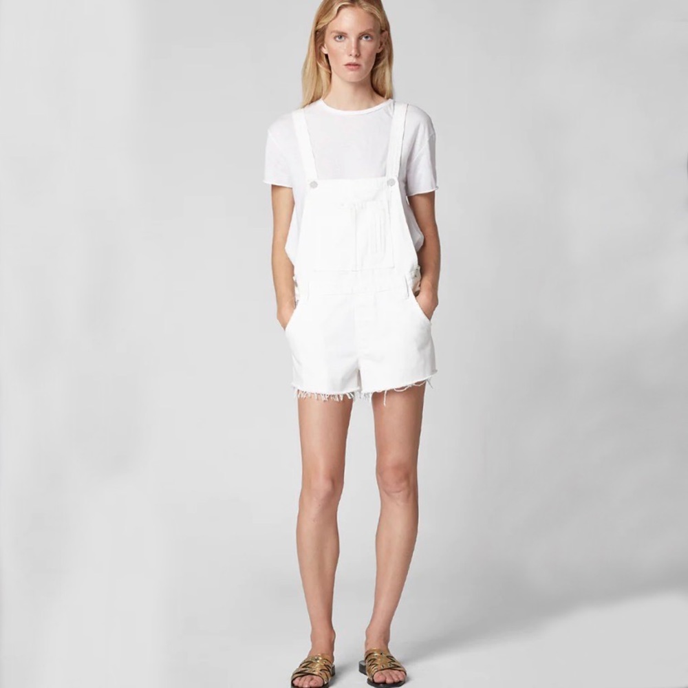 Blank NYC White Denim Short Overalls Lightbox